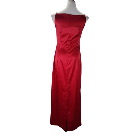 Vintage 90s Red Beaded Stretch Satin Formal Gown Square Neck Sz 10 - Picture 6 of 14